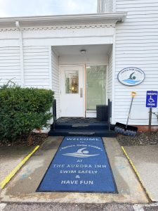 Entrance door to the Aurora Swim Center at the Aurora Inn in Aurora, Ohio