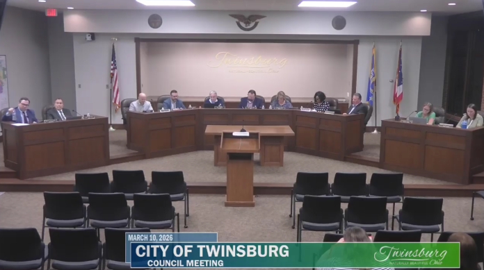 Twinsburg City Council meeting chamber during discussion of the $850,000 federal grant for Glen Chamberlain Park improvements.