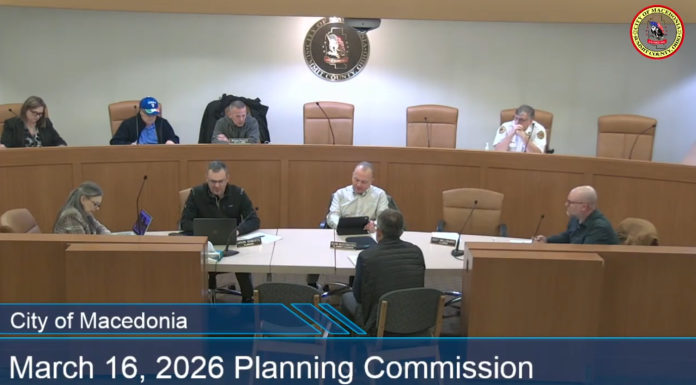 Macedonia Ohio Planning Commission reviewing zoning code and tenant frontage requirements for business signage